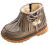(コ-ランド) Co-land 子供靴 秋冬 ブーツ キッズ 靴 フリンジ リボン付き 裏ボア 雪靴 ベビー 女の子 ショートブーツ 防寒 シューズ グレー 内寸15cm
