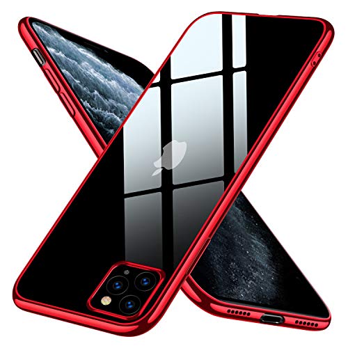 iPhone 11 Pro Max ケース クリア スリム tpu 透明 耐衝撃 薄型 シリコン Qi充電対応 メッキ加工 軽量 一体型 6.5インチ 人気 アイフォン 11 Pro Max カバー レッド