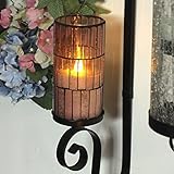 Home impressions PaleVioletRed tiled Pattern Glass Flameless Pillar Led Wax candle Light with Timer 