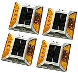 駐車場 ライト 4個セット 暗くなると自動点滅 誘導灯 6灯 LED ソーラー充電 道路鋲(固定用ビス付き) (黄色)