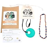 Baltic Amber Teething Necklace for Babies With Gems - Lab-Tested - Cognac & Lapis Mix - Comes With S