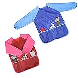 Gofriend Children 's Art Smock防水ARTISTスモックエプロンfor painting cooking eating-for Age 3 to 6、2ピース(ブルー、レッ