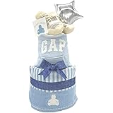 enicy おむつケーキ GAP 出産祝い 男の子 女の子 スタイ ウォッシュタオル オーガニックソックス付き おむつSサイズ(パンパース13枚), GAPブルー(スタイ＋ウォッシュタオル)