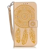 UNEXTATI iPhone 7 ケース ダイヤモンド 手帳型ケース カバー カード収納 ストラップ 付き Apple iPhone7 用 Case Cover (イエロー)