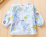 幼児 子供 エプロン ベビー 長袖 スモック 食事用 お絵かき用 泥遊び用 入園 保育園用 1-2歳 (飛行機星)