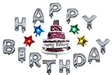 Langxun 16 with 13 Silver LettersHAPPY BIRTHDAY and 36 Cake Thickened Foil Air-filled Balloons for B