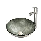 Vigo Simplyシルバーガラス容器シンクとSeville蛇口with Pop Up、つや消しニッケル