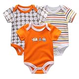 Chamie新生児から ロンパース 赤ちゃん 綿100 半袖 Baby ボディースーツ 3枚セット ベビー服 ピンク (3-6M)