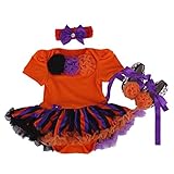 ZOEREA(ゾエレア)　ベビー　ロンパース　スカート　ボディースーツ　子供　綿　３点セット服（ヘッドバンド+上着+シューズ）　ハロウィーン　カボチャ　服　ベビーシューズ　髪飾り　0－12M　ベビー　