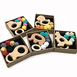 Kissteether 5pcs ベビーテザーカスタムオーガニック木製の動物は、遊ぶジムおもちゃ赤ちゃん歯があるおもちゃシリコーンテイザー BPA無料DIY赤ちゃん歯があるおもちゃ (色 15)