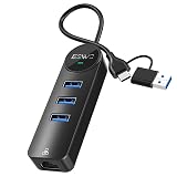 JESWO 2in1 USB C/USB A 有線LANアダプタ、USB 3.0*3 拡張 5Gbps超高速転送 10/100/1000Mbps 有線 LAN RJ45 ギガビット イーサネットアダプタ LEDライト付き iPad pro、Windows、Mac OS、iPad OS、Chrome OS、Linuxなどに対応 黒