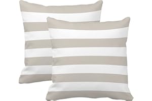 Leaveland Gray and White Stripe Set of 2 16x16 Inch Cotton Polyester Square Throw Pillow Cover Decorative Soft Cushion Case Fall Autumn Winter Christmas Home Decor Sofa Standard Size Accent Pillowcase