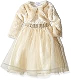 Blueberi Boulevard Little Girls' Lace Ballerina Dress with Faux Fur Cardigan Cream 5 [並行輸入品]