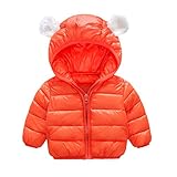 Sanke キッズ ダウンジャケット ベビー 子供服 ダウンコート ダウン 中綿ジャケット 防寒 保温 アウターウエア 女の子 男の子 フード付き 4色 5サイズ 秋冬 オレンジ90cm