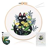ALLMIRA 刺繍キット 初心者 セット ししゅうキット 刺しゅう クロスステッチ 手作り DIY刺繍工具 刺繍 枠 20CM1本 刺繍糸 刺繍用布1枚 刺繍針2本 英語説明書付き (ねこ 黒 1個入)