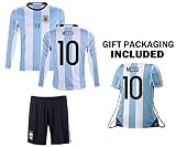 ファンKitbagリオネル・メッシSoccer Jersey Youth 2018年ワールドカップアルゼンチンホーム# 10メッシサッカージャージー&ショーツKidsプレミアムギフトキット✮ボーナスメ