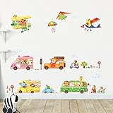 Decowall 動物輸送 ハンググライダー付きのバイプレーンズ ウォール ステッカー デコ 幼稚園 保育園 子供部屋 DAT-1806P1506C