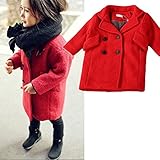 【韓国スタイル子供服】 キッズコート 春秋冬 トレンチコート ロング アウター きちんと感のあるピーコート 裏ボア♪100/110/120/130/140 Red,110