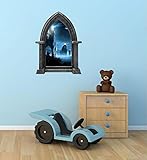 24" Castle Scape Instant Fantasy Window View BEACONS in the NIGHT #1 GRANITE Wall Decal Sticker Grap