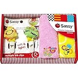 出産祝い　Sassyサッシー ミニタオル2p＆ビブクリップ /女の子（ピンク＆イエロー）