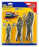 Irwin 2077703 Vise Grip 3 Piece 10-Inch Straight 7-Inch Curved and 5-Inch Curved with Wire Cutter Pl
