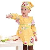 キッズアートエプロンビブ防水スモックfor Eatingとペイント 5-10 years イエロー JO