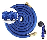 EASEASE 散水ホース 伸縮ホース 強化改良 マジックホース 2層構造ラテックス 7種類 散水パターン 銅製コネクター 7.5m--30m 3倍に伸びるホース ガーデニング 掃除 洗車 (青(10
