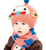【SEBLES】 ベビー キュート ニット 帽 マフラー 2点 セット 赤ちゃん 6カ月 ～ 4歳 全6色 サイズ 46cm ～ 52cm クロスセット (ライトピンク)