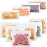 10 Packs Reusable Food Storage Bags Silicone Sandwich Bags Ziplock Lunch Bags, Leakproof Freezer Bag Eco Friendly Degradable 