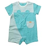 《初夏盛夏対応》(日本製) Pample Mousse(パンプルムース) 杢天竺&ジャガードボーダー耳付き半袖カバーオール 70cm/MI NO.DP-72555