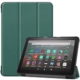 【タッチペン / 専用フィルム2枚付】Fire HD 8 / HD 8 Plus 2024 / 2022 / 2020 第12世代/ 第10世代 スマートケース カバー 手帳型 PUレザー 2024改良モデル対応 Fire HD 8 タブレット ケース 3つ折りスタンド機能 軽量 薄型設計 オートスリープ機能付き 傷つき防止 防指紋 耐衝撃 (T0237-darkgreen)