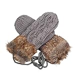 (サンライン)Sun Line ミトン ニットミトン手袋 レディース ニット 手袋 グローブ 手ぶくろ 冬 保温 暖かい 毛糸てぶくろ (ダークグレー)