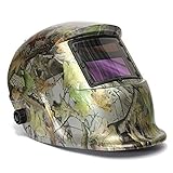 LESOLEIL 電気溶接ヘルメット　太陽エネルギー　自動遮光溶接マスク/溶接面　内部の調整可能　　グリーン　落ち葉　クラック　クール　カッコイイ