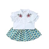 ベイビー服 女の子 Pojour 夏子供Ｔシャツ＋スカート ガールズかわいい2セット　子供ギフト 綿 通気 グリーン 80cm