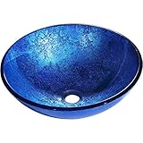 Y Decor DIVANT Glass Vessel Sink, Blue/Black, 15.5" L x 15.5" W x 5" D [並行輸入品]