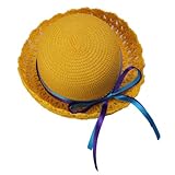 (ビグッド)Bigood 子供 帽子 キッズ ハット 女の子 麦わら帽子 ボーラーハット リボン付き つば広 アウトドア 春夏 日よけ イエロー