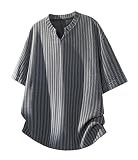 [KOTRBOY] t シャツ メンズ 半袖 夏服 メンズ tシャツ細ストライプ V ネック ルーズフィット テクスチャ カジュアル トップス 春夏 通気性 柔らかい 大きいサイズ オーバーサイズ シンプル おしゃれ 日常着 通勤 通学-Grey-4XL