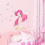 美しいフェアリープリンセス蝶デカールアート壁画ウォールステッカー子供女の子ルームインテリアピンクカラー