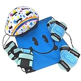 J@G 子供用 自転車用 ヘルメット ヒジ ヒザ 手首 プロテクター セット ナップサック付き 超軽量 可愛い Mサイズ (A-type2 ﾎﾜｲﾄxﾌﾞﾙｰ)