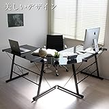 決算大セール パソコンデスク コーナー 幅150cm L字 デスク 机 PCデスク オフィスデスク ガラス天板 ブラック KS001BK