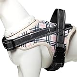 【新登場犬ハーネス特許取得】BaoCheng 犬用胴輪 小型犬/中型犬/大型犬ハーネス 喉に優しい ネームプレートポケット 可愛い 着脱簡単 調整可能 7色選択可能(ベージュチェック柄,L)