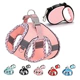 ペット用ハーネス小型犬 犬 リード 伸縮フレキシリード自動巻き取り式 中型犬 ハーネス リードセット 牽引ロープ リードセット超小型犬のハーネス犬ペット猫用の引き込み式リード 反射光ストリップ付き メッシュ おしゃれ 調節可能 着脱簡単可愛く (ピンク, S)