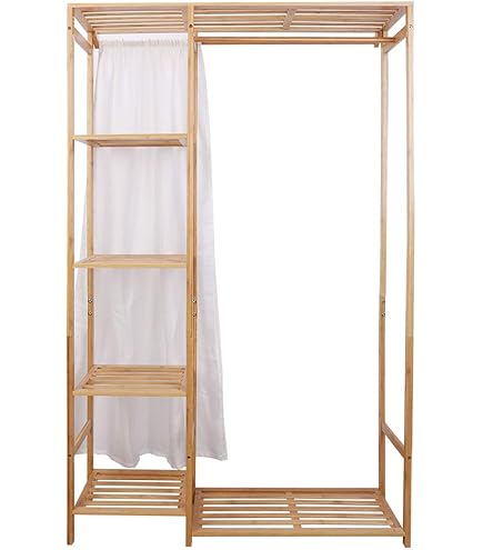 Amazon | XUDREZ ハンガーラック 天然竹製 4段棚 洋服掛け ラック