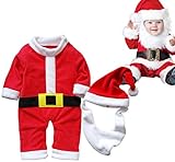 ange select クリスマス ベビー カバーオール 変身 サンタ 衣装 帽子 ひげ 付き 3点 セット ひげ付き (80cm)
