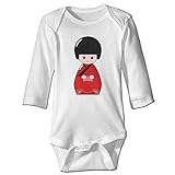 Sasa85 こけし 人形 木偶 玩具 鳴子 イラスト 長袖ボディースーツ ベビー服 連帯服 プレゼント ファッション ホワイト 6 M