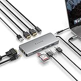 WAVLINK USB Type-C 12-in1 ミニドッキングステーション HDMIアダプター 4K出力3840 x 2160@30Hz 多機能 USB 3.0変換アダプター - 2×USB3.0/2×USB2.0/ LANポートRJ45（1000Mbps）/DP 4K 60Hz/2×HDMI/1×VGA/PD3.0充電(87W)/SD TFカードリーダーポート3.5mm 音声出力/入力