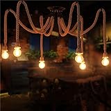 e27 6 heads industrial chandeliers pendant lamp vintage hemp
