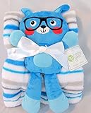 Baby Gear 2pc Baby Boy Blanket Soft Plush Dog Squeaky Toy Blue Green Stripe by Baby Gear