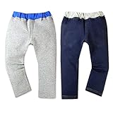 (ネイビー/95cm)ベビー服 男の子 ロング パンツ ボトム 裏起毛 無地 ロゴプリント ウエストゴム 男児 ベビー