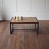 オールドチークのレトロテーブル 80cm コーヒーテーブル 正方形 オールドチーク無垢材 スチールフレーム 北欧モダンデザイン ヴィンテージデザイン センターテーブル ローテーブル